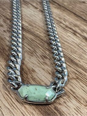 Kendra Scott Silver Chain Necklace with Light Green Stone